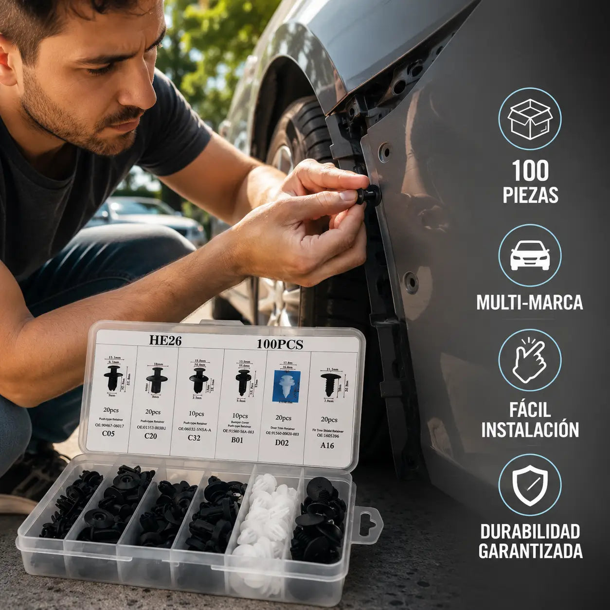 KIT DE PINES TORNILLOS PLASTICOS CARROCERIA X 100 PIEZAS